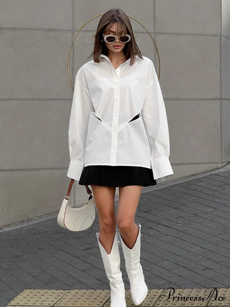 Essential Cutout Graceful Button Down Shirt White / XS
