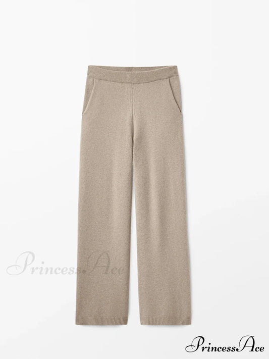 Ethereal Elegant Knitted Casual Autumn New Style Pants Khaki / S