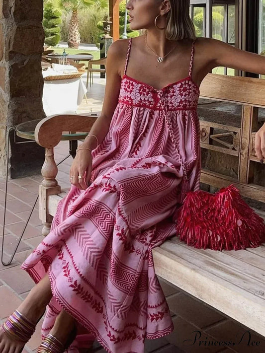 Ethnic Style Crochet Patchwork Graceful Knitted Slip Maxi Dress
