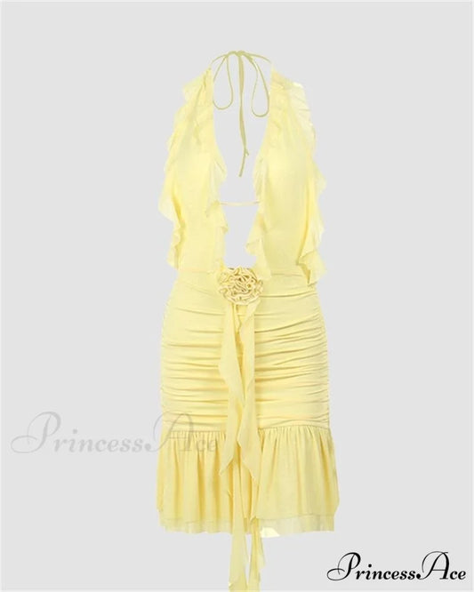 Eulimene Elegant Ruffle Dress Yellow / XS