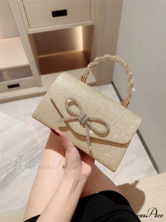 European American Sparkling Bow Link Purse Gold / (20cm clutchbag-250126