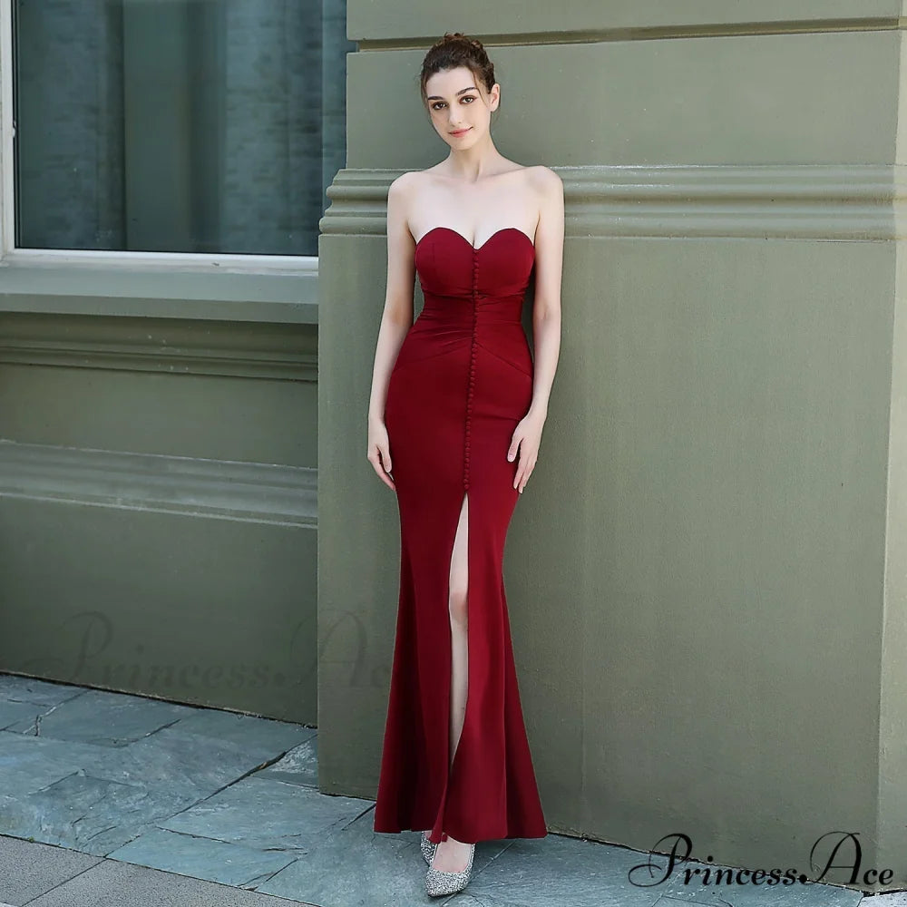Evelyn strapless Stylish slit wrap dress BURGUNDY / XS