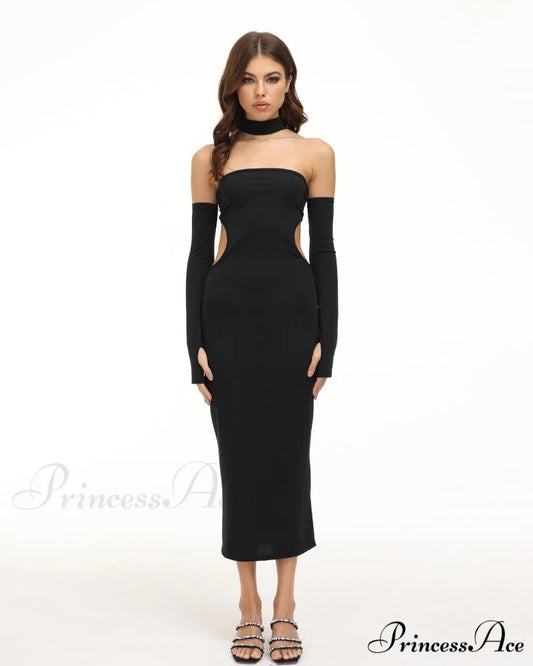 Eventide Horizon Tube Charming Halter Dress with Gloves Black / XS