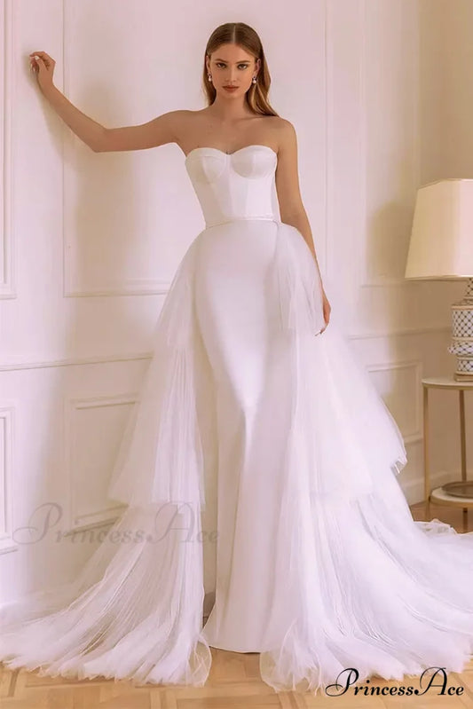 Everlasting Affection Strapless Trendy Satin Wedding Dress White / 2