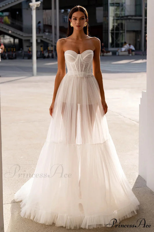 Everlasting Love Strapless Trendy A-Line Sheer Wedding Dress Ivory / 2