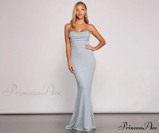 Everly Formal Sleeveless Charming Glitter Mermaid Dress BLUE / S