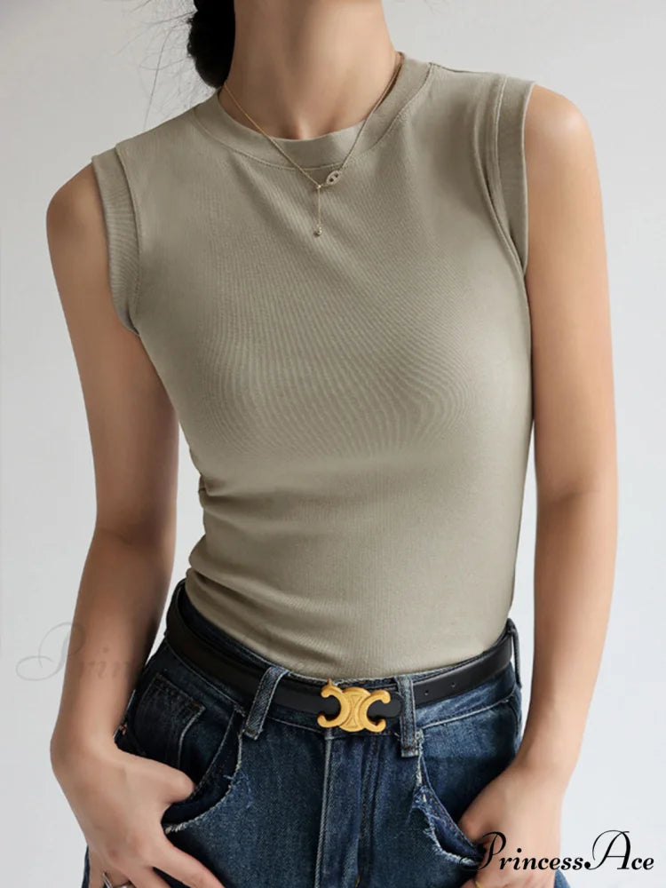 Everyday Cotton Graceful Tank Top Khaki / XS