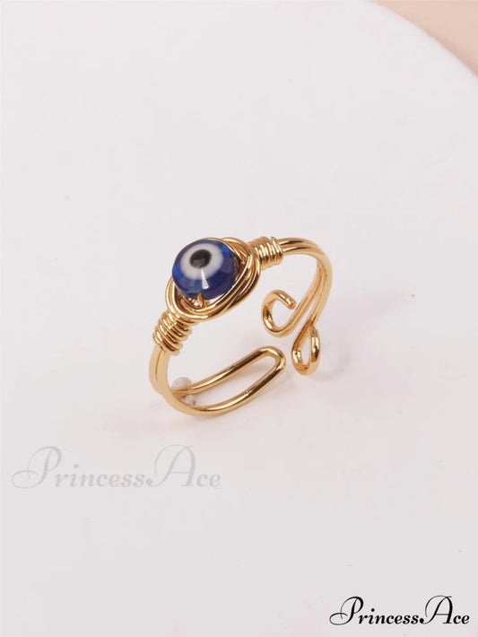 Evil Eye Decor Cuff Ring Yellow Gold / one-size