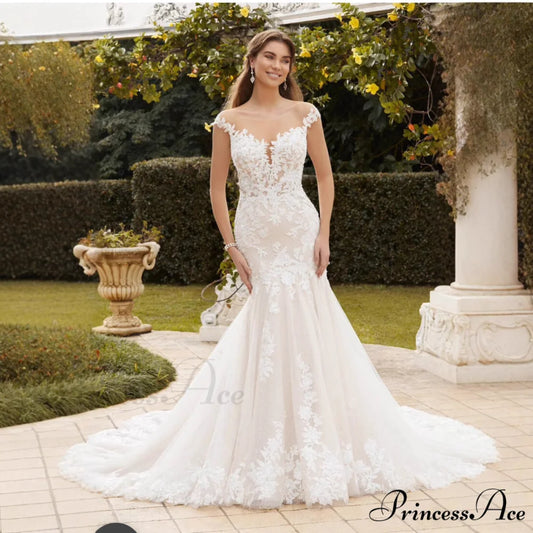 Extended Railway Lace Bridal Wedding Gown White / 2 weddingdress-250223