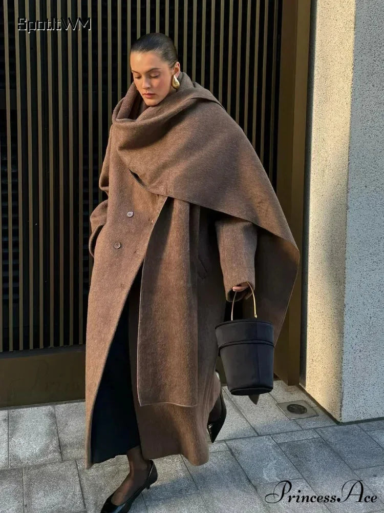 Extended Scarf Wool Mix Coat coats-241228