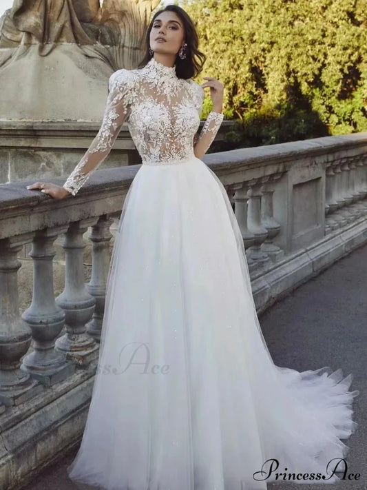 Extended Sleeve French Royalty Wedding Gown lvory white / 2 weddingdress-250223