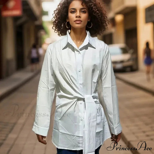 Extended Sleeve Gathered Lace-up Ivory Blouse blouse-250126