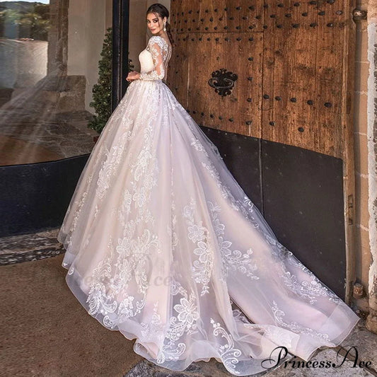 Extended Sleeve Lace Ball Gown Wedding Dress weddingdress-250223