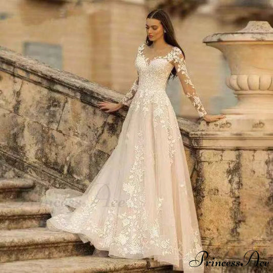 Extended Sleeve Open-Back Bridal Gown lvory white / 2 weddingdress-250223