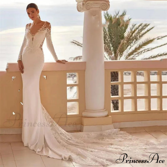 Extended Sleeve Stitched Seaside Wedding Gown lvory white / 2 weddingdress-250223
