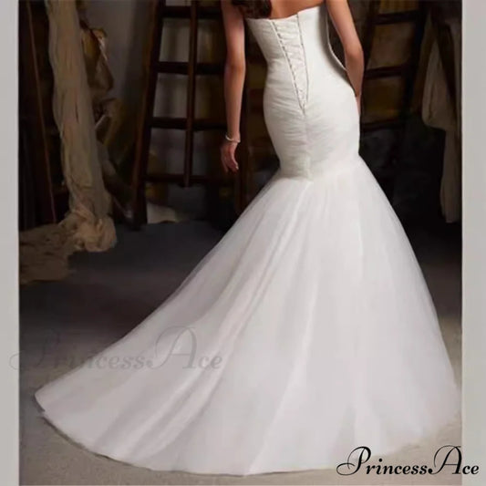 Extended Train Sea Nymph Fasten-Up Marriage Gown weddingdress-250223