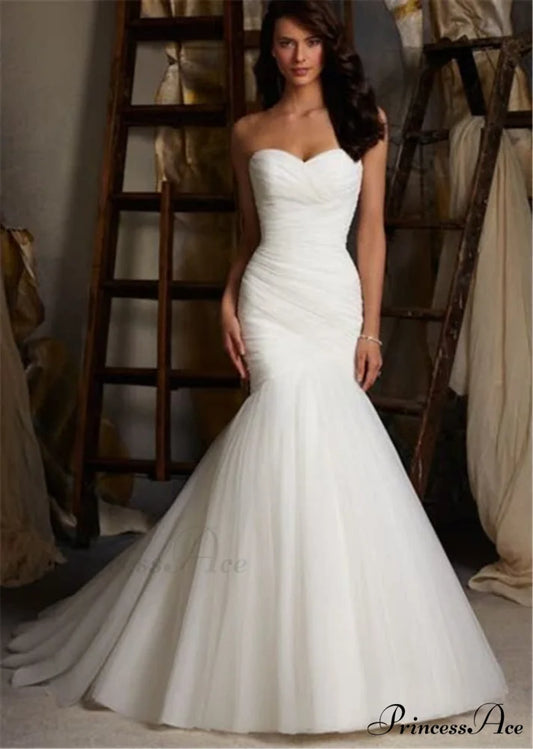 Extended Train Sea Nymph Fasten-Up Marriage Gown White / 2 weddingdress-250223