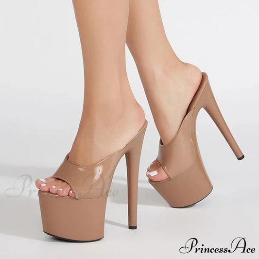 Extreme Peep-Toe 17CM Platform Sexy Slippers Modern Nightclub Party Stripper High Heel Apricot / 35
