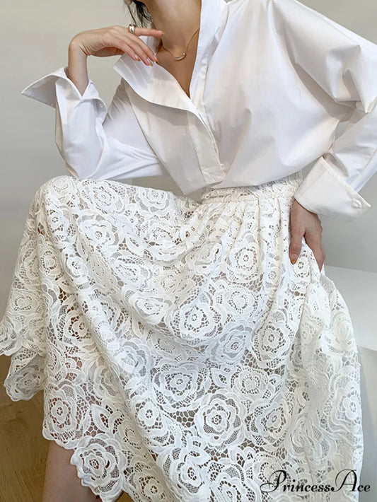 Eyelet Rosebud Graceful Pattern Maxi Skirt