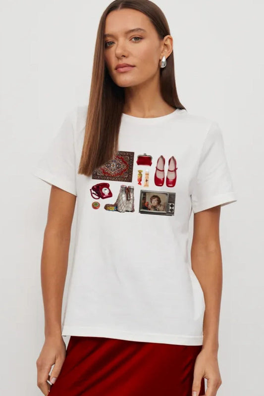 Casual Minimalist Fun Print Loose Cotton T-shirt