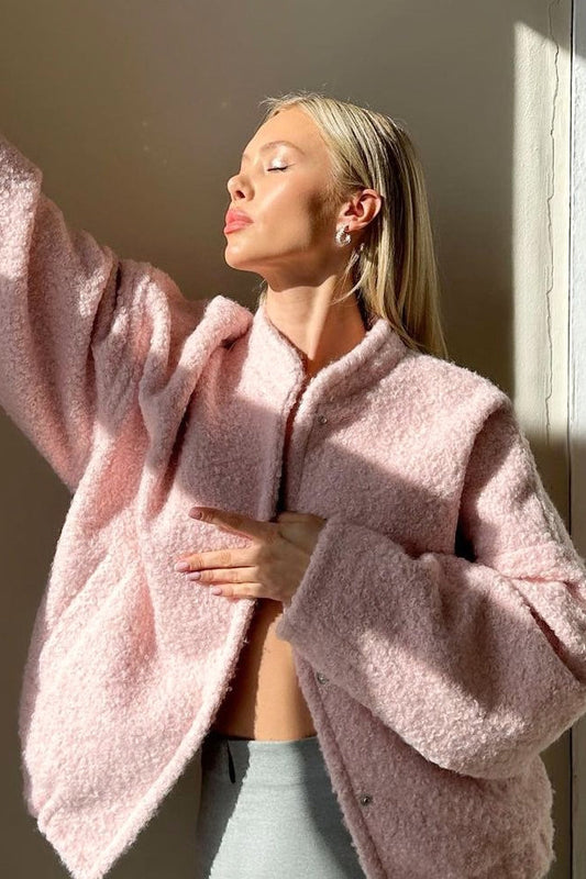 Casual Pink Faux Fur Short Jacket