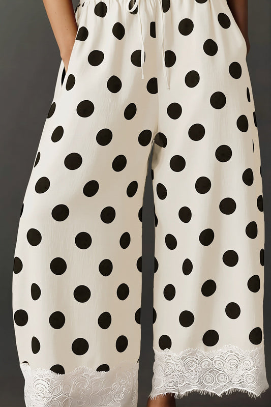 Polka Dot Drawstring Wide Leg Pants