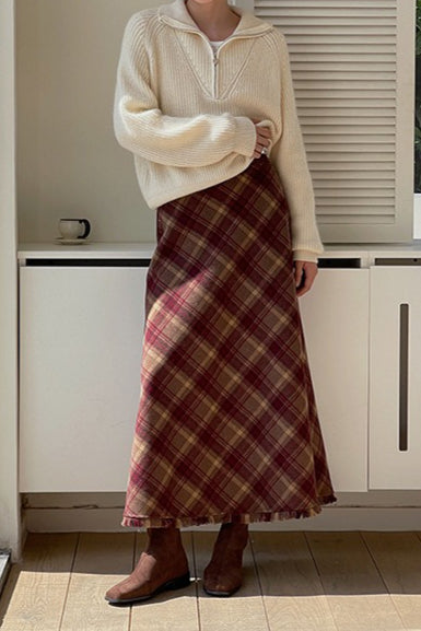 Red Plaid Wool Bodycon Christmas Skirt