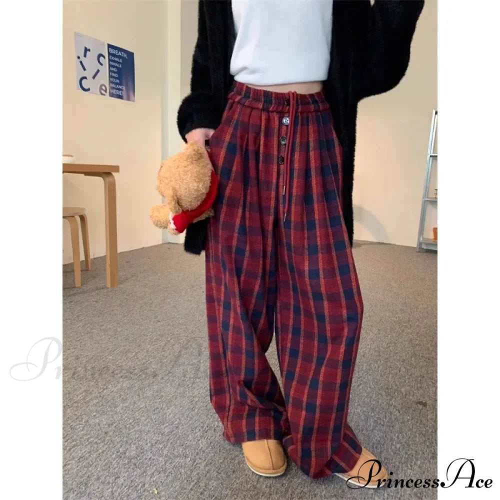Fabric Checkered Retro Cold-Weather Trousers pants-241228