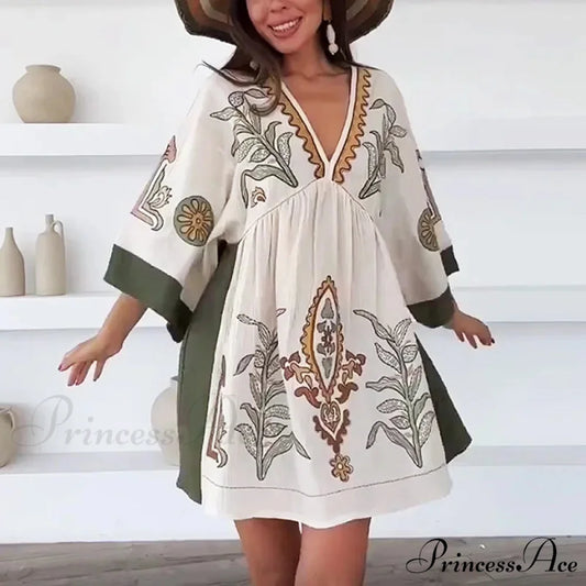 Fabric Cotton Floral Bohemian Dress as picture / S bohodress-250126