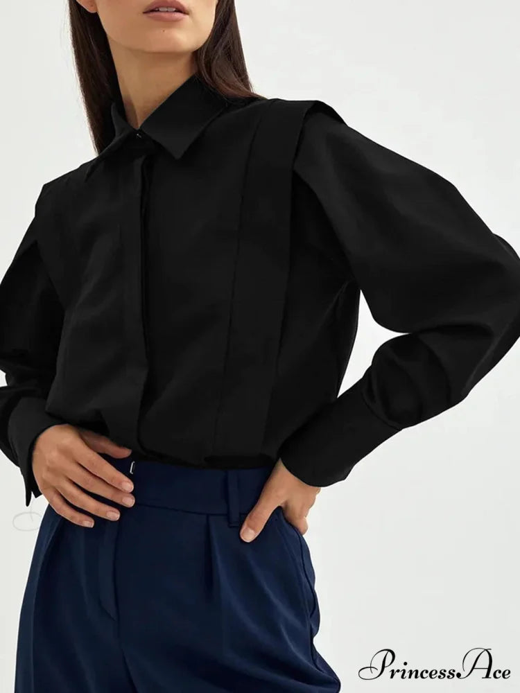 Fair And Square Trendy Button Down Shirt Black / XS