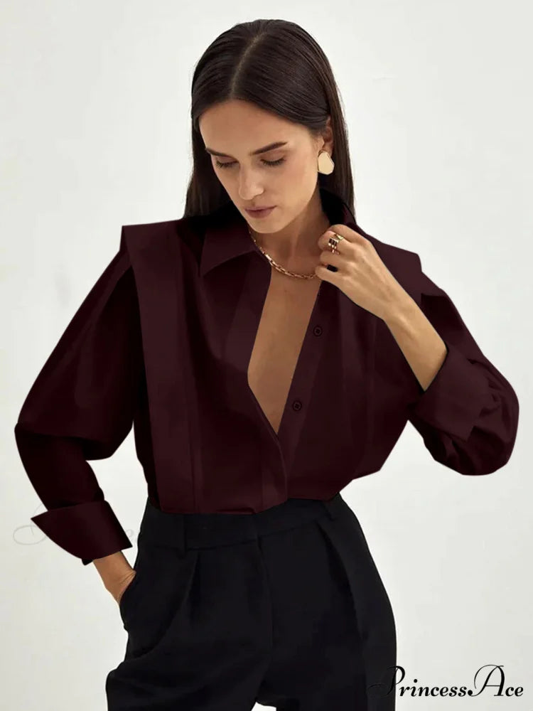 Fair And Square Trendy Button Down Shirt Burgundy / XS