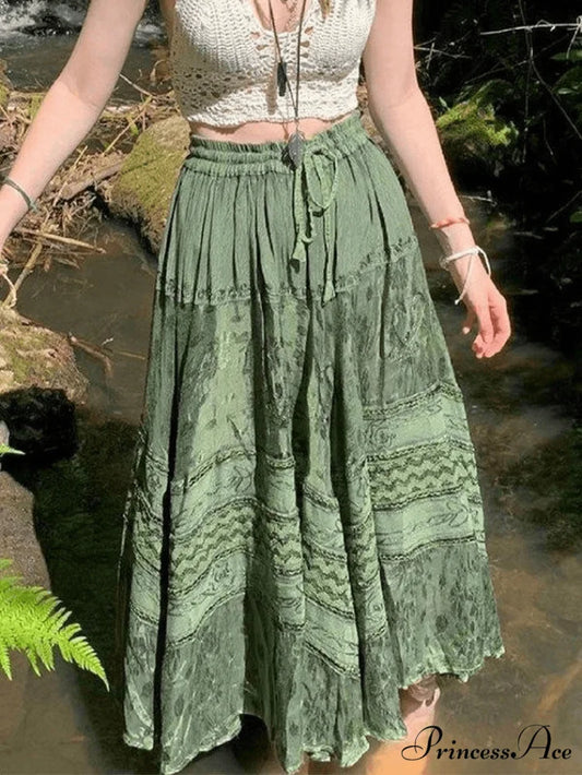 Fairy Tiered Graceful Maxi Skirt Green / S