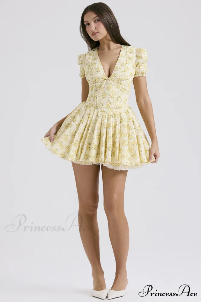 Faith Vintage Floral Charming Pleated Mini Dress