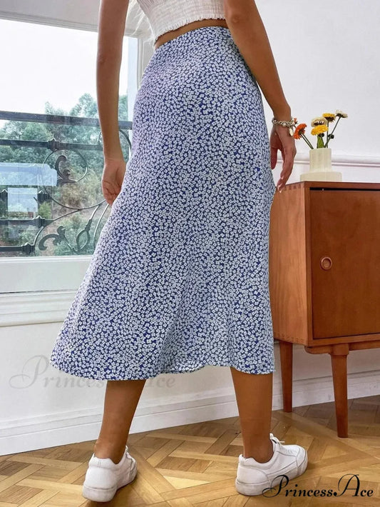 Fall European American Flowered Half Skirt A-line Wrap Hip Long skirt-250126