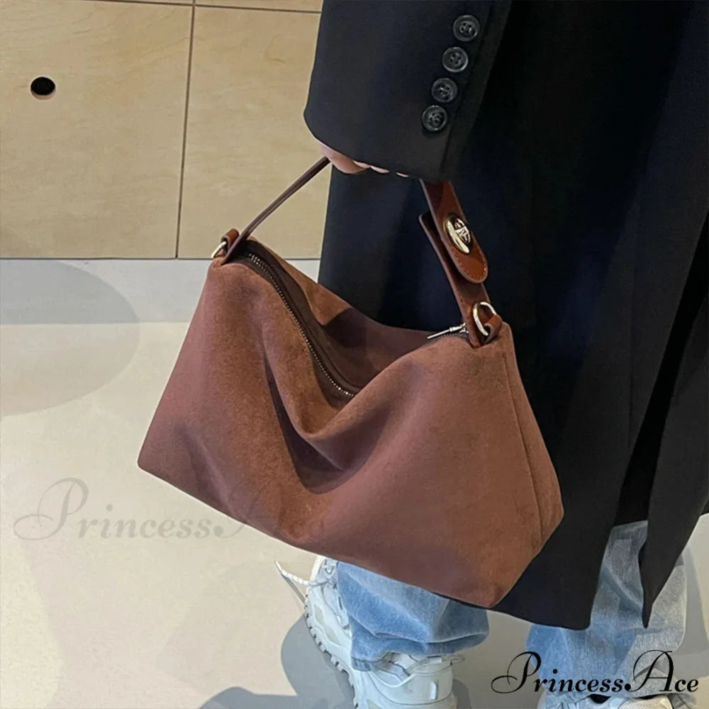 Fall Winter Dull Suede Cattle Leather Purse handbag-250126