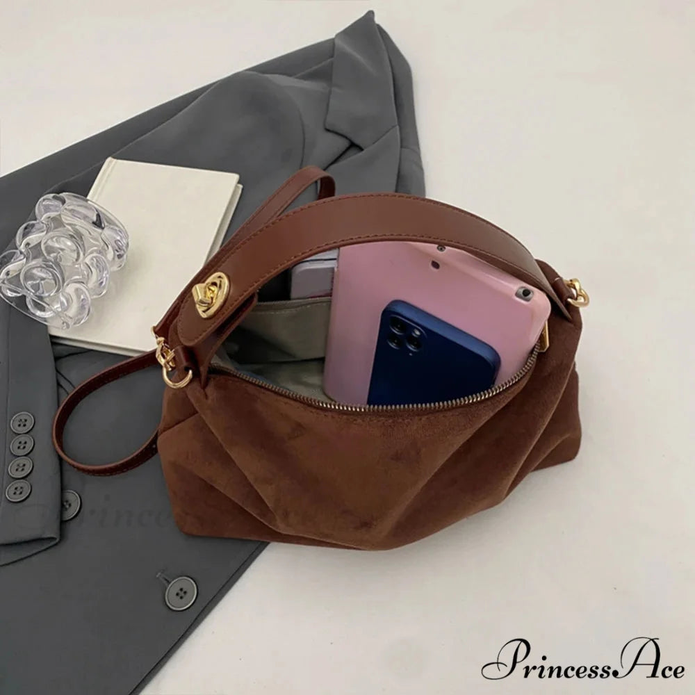 Fall Winter Dull Suede Cattle Leather Purse handbag-250126