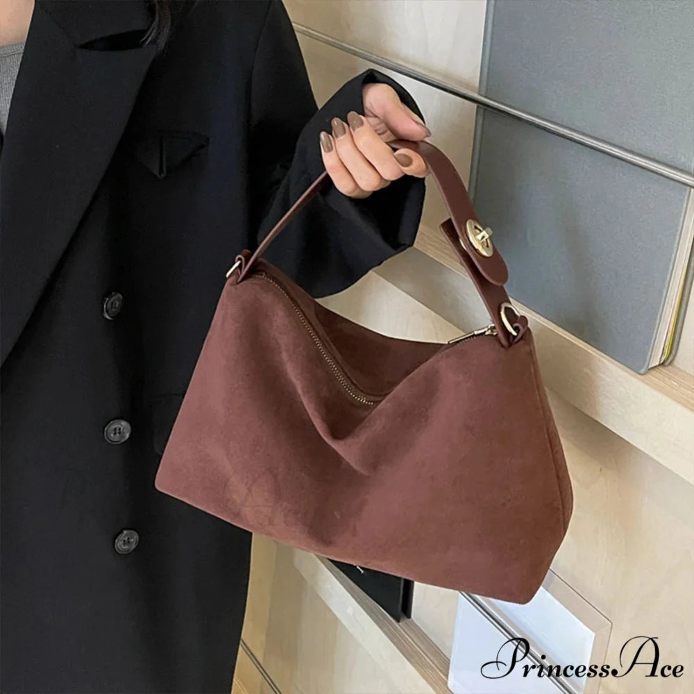Fall Winter Dull Suede Cattle Leather Purse handbag-250126