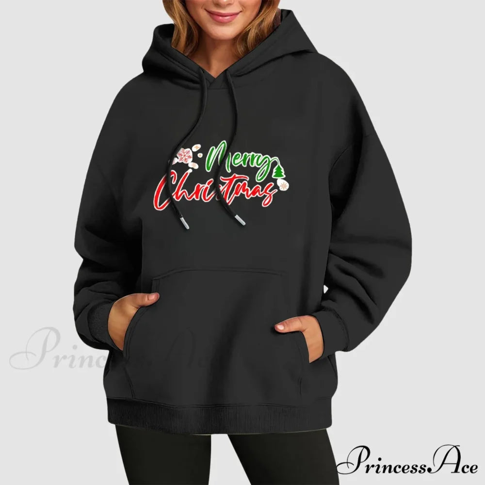 Fall Winter Funny Cute Kangaroo Pocket Long Sleeve Girl’s Christmas Hoodie Black / S Christmas Hoodies-L