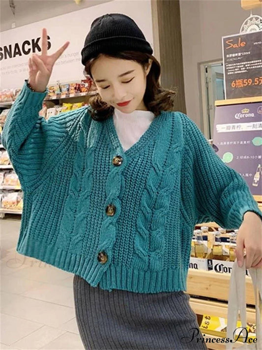 Fall Winter Twsied Cardigan LM19186-A lake blue / One Size