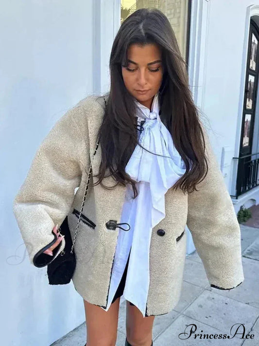 False Wool Baggy Vintage Round-neck Overcoat overcoats-241228