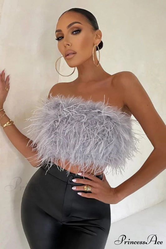 Fancy Strapless Stylish Feather Crop Top S / 1#