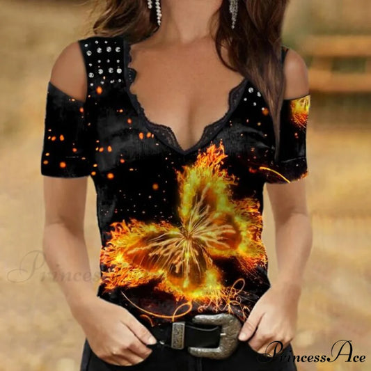 Fashion All-Match Stretch V-neck Slim T-shirt Yellow 1 / 5XL