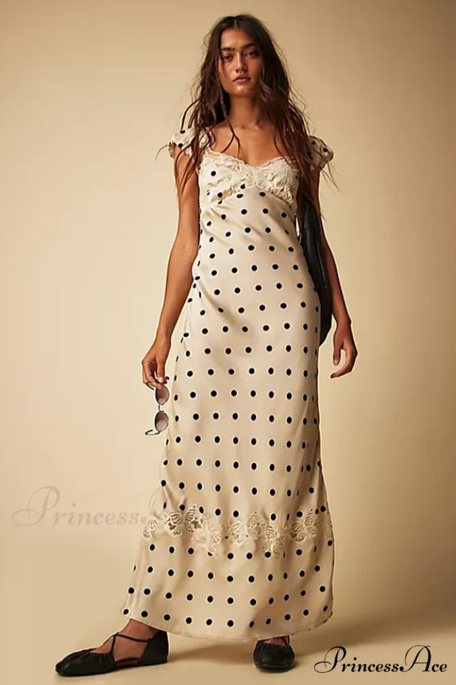Fashion Babe Lace Charming Polka Dot Maxi Dress
