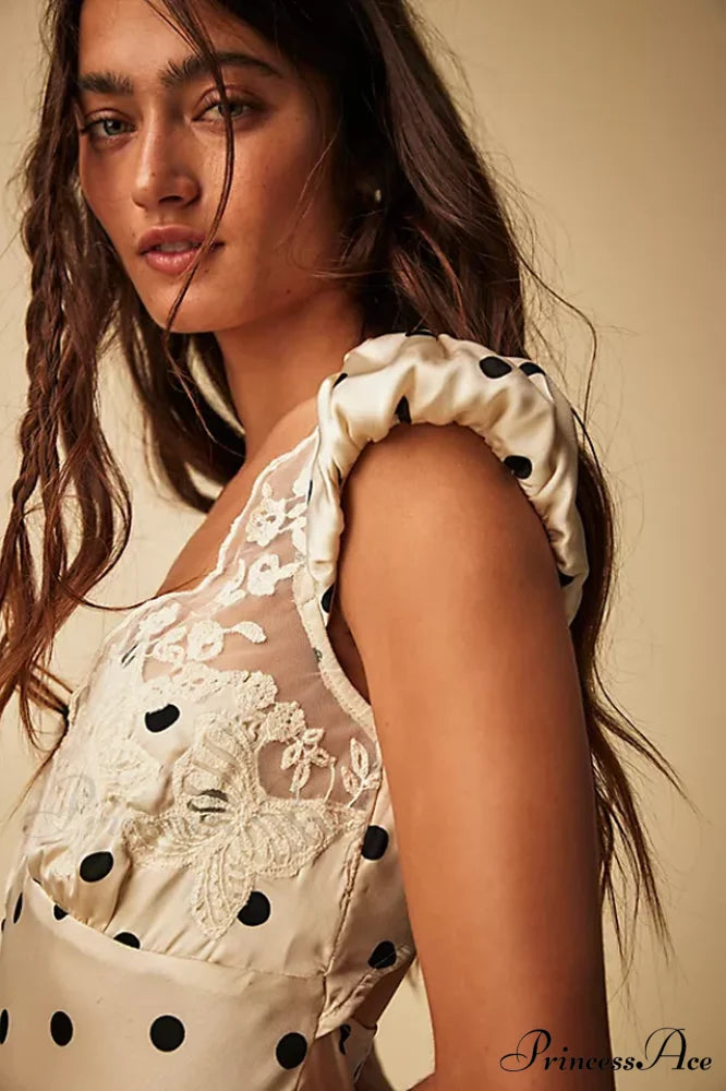 Fashion Babe Lace Charming Polka Dot Maxi Dress