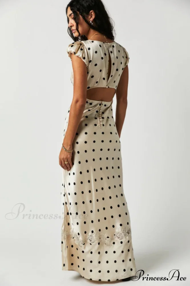 Fashion Babe Lace Charming Polka Dot Maxi Dress