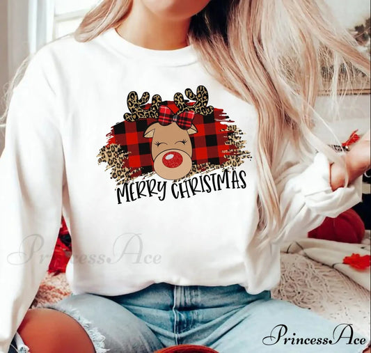 Fashion Cartoon Reindeer All-match Girl Female Christmas Hoodie WHITE / S Christmas Hoodies-L