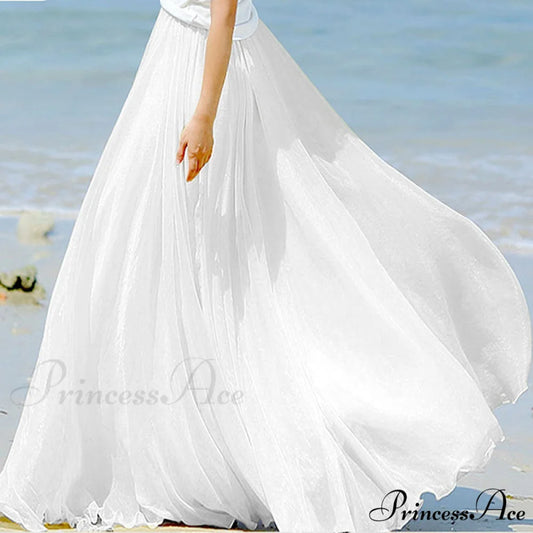Fashion Chiffon Long Skirts white / 80CM Length