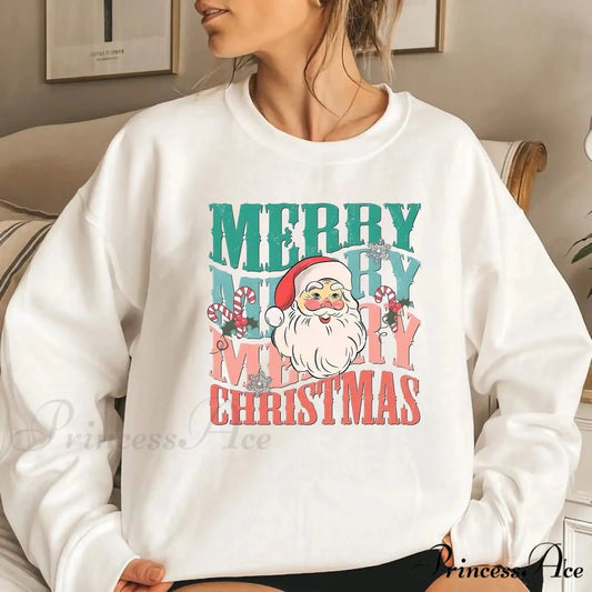 Fashion Cute Santa Slight Stretch RegularFit Girl Christmas Hoodie WHITE / S Christmas Hoodies-L