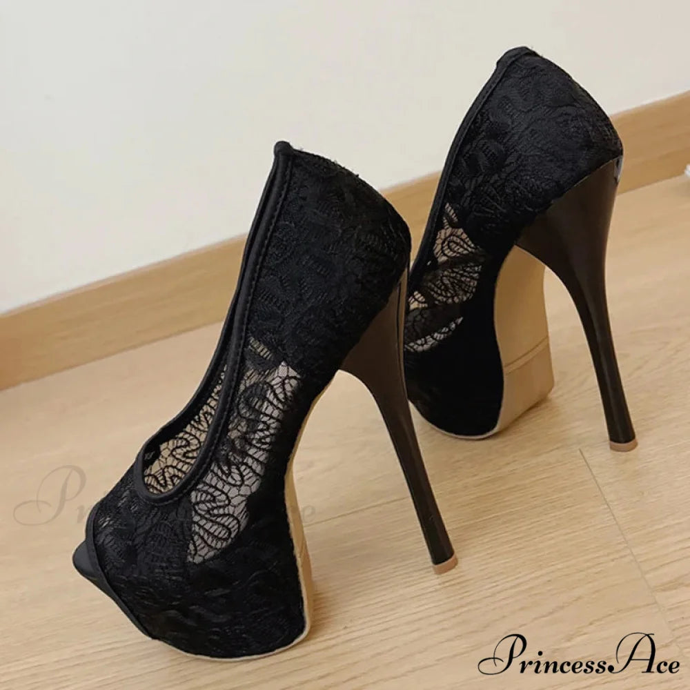 Fashion Design Embroidery Mesh Platform Pumps Women Sexy Slingback Peep Toe Pink High Heels Wedding Banquet Shoes