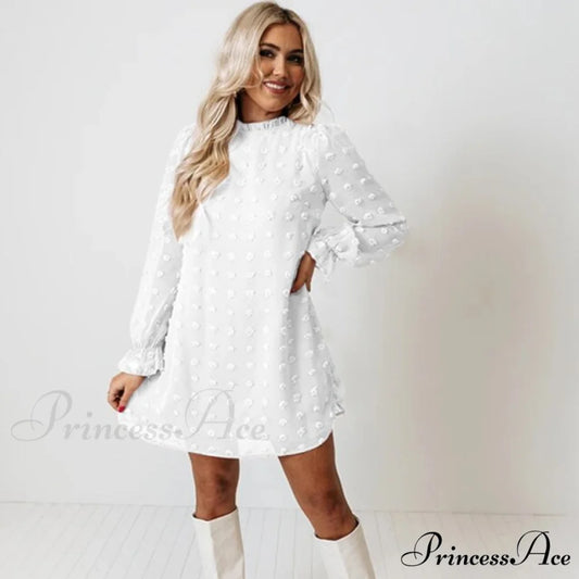 Fashion Dot Pom Pom Dress New Loose Casual Dress White / S